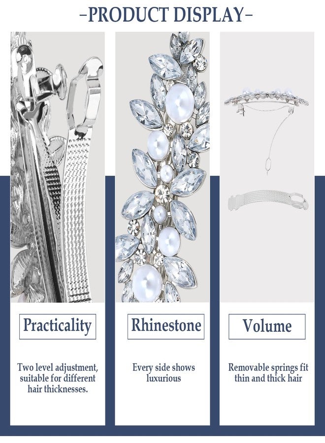 ANBALA 13 Pieces Rhinestone Hair Clips, Including10 Silver Mini Flower Hair Clips, 2 Pcs Crystal Bobby Pins, 1 Decorative Rhinestones Barrette with Pearls for Bride Women Flower Girls - Image 5